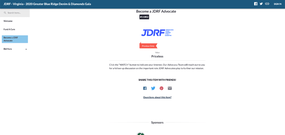 JDRF Virginia Ambassador Advocate Sign Up 